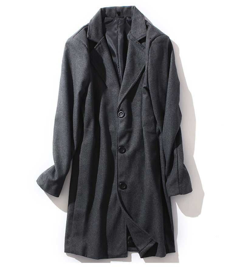Men's British-Style Mid-Length Wool-Blend Coat