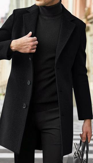 Men's British-Style Mid-Length Wool-Blend Coat