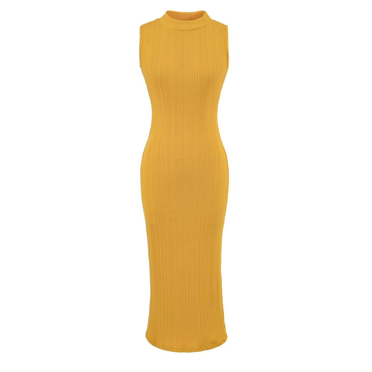 Women's Round Neck Elastic Waist Slit Dress