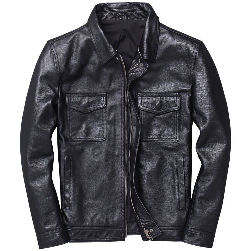 Men's Vintage PU Leather Jacket with Stand Collar