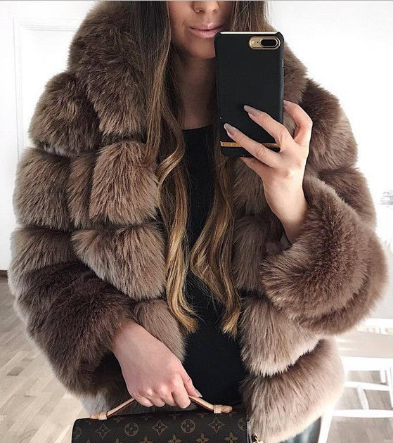Women's Hooded Faux Fur Coat