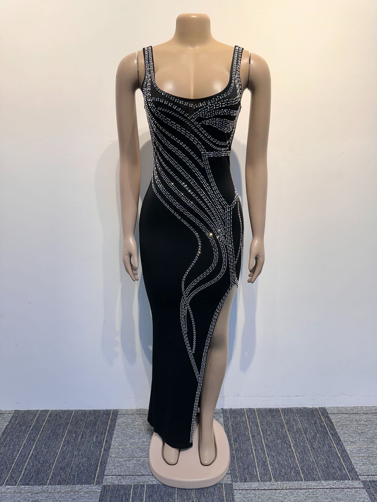 Women's Diamond Detail Slit Elastic Bodycon Dress
