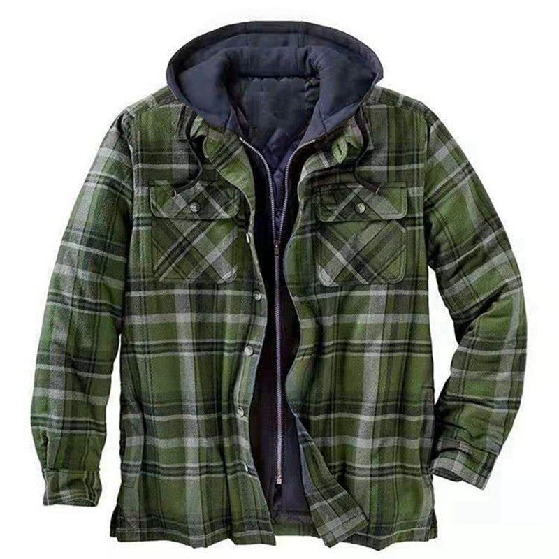 Men's Plaid Hooded Quilted Jacket