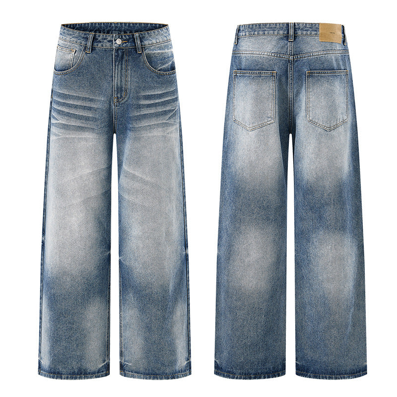 Men's Washed Loose Straight-Leg Jeans