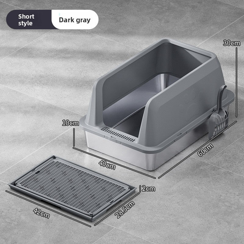 High-Fence Stainless Steel Cat Litter Box