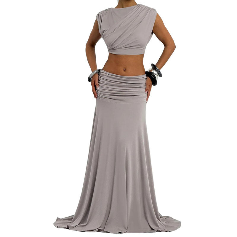 Women's Sleeveless Crop Top and Long Skirt Set