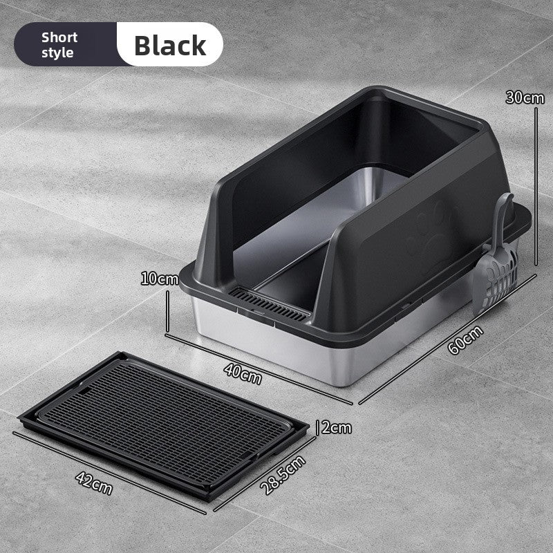 High-Fence Stainless Steel Cat Litter Box