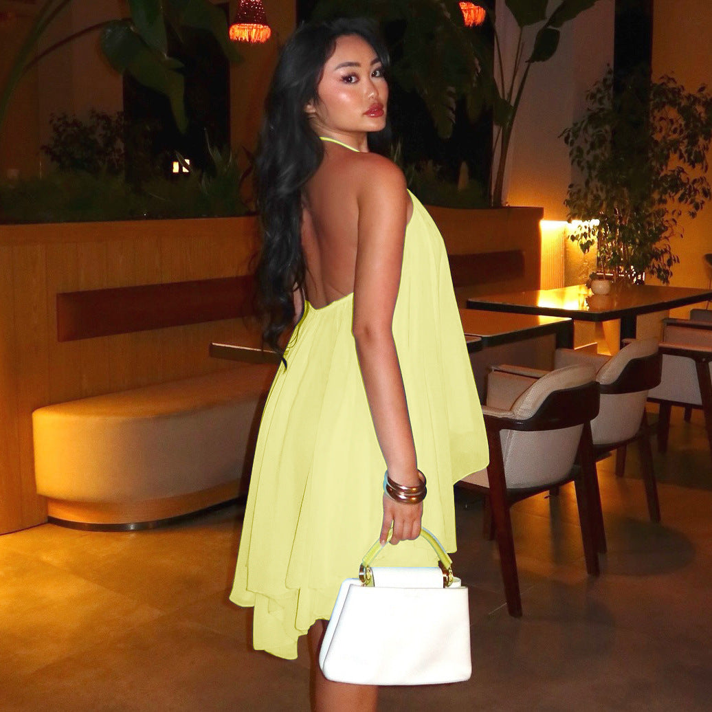 Women's Backless Lace-Up Halter Dress