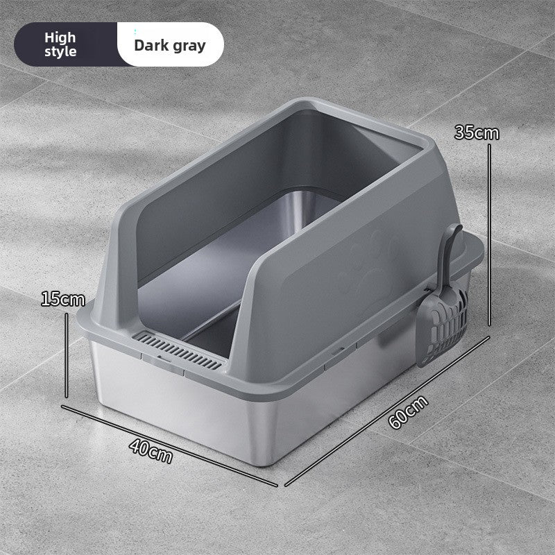 High-Fence Stainless Steel Cat Litter Box