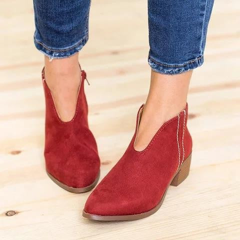 Suede Chunky Heel Ankle Boots with Leopard Print