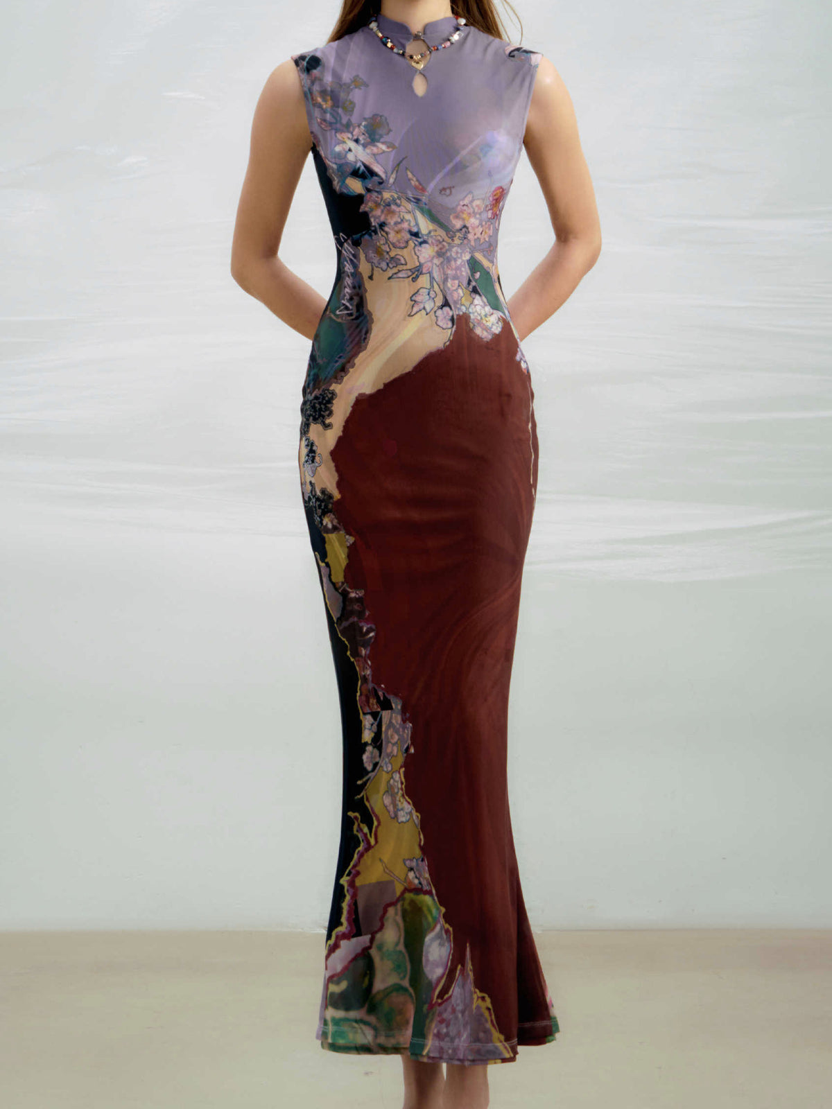 Women's Chinoiserie Print Cheongsam Dress