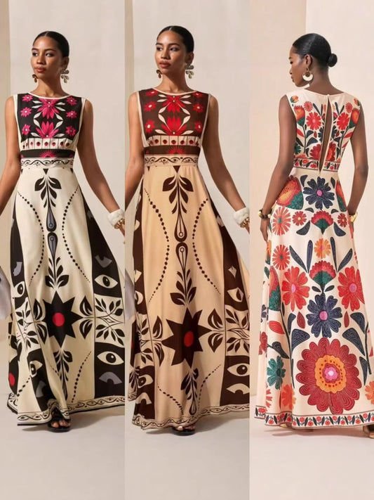 Women's Printed Bohemian Sleeveless Long Dress