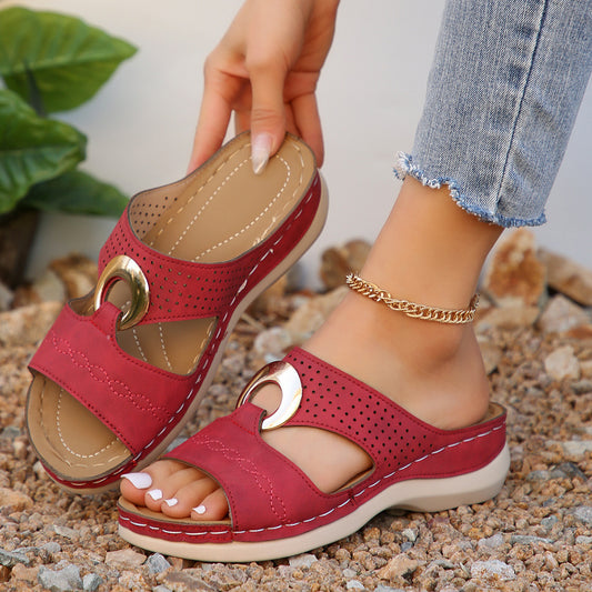 Women's Perforated Leather Wedge Sandals