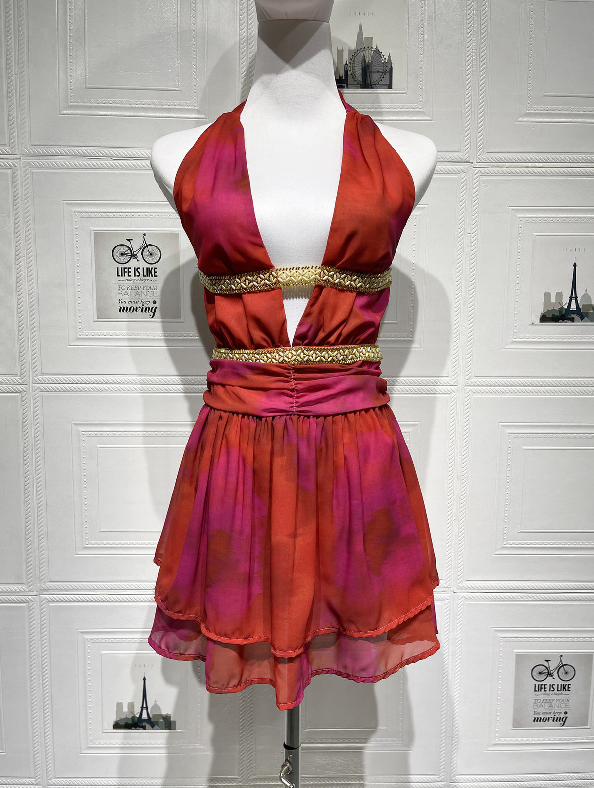 Women's Backless Printed Strap Dress