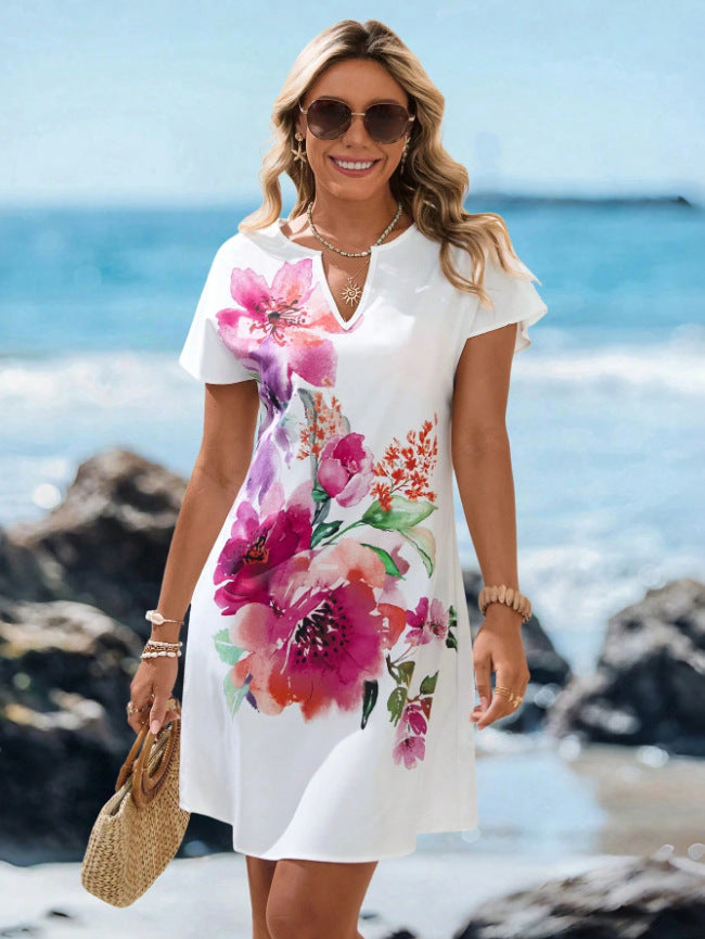 Women's V-Neck Starfish Print Short Sleeve Dress