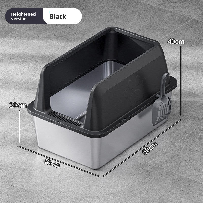 High-Fence Stainless Steel Cat Litter Box