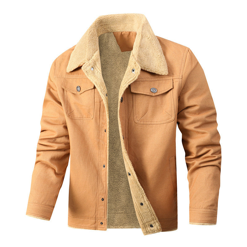 Men's Solid Color Fleece-Lined Jacket