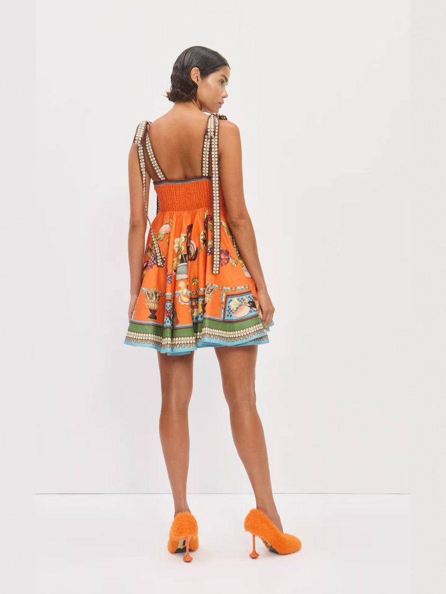 Women's Linen Lace-Up Slip Dress