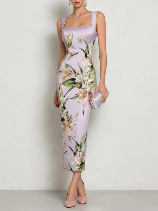Women's Strapless Floral Bodycon Dress with Back Zipper