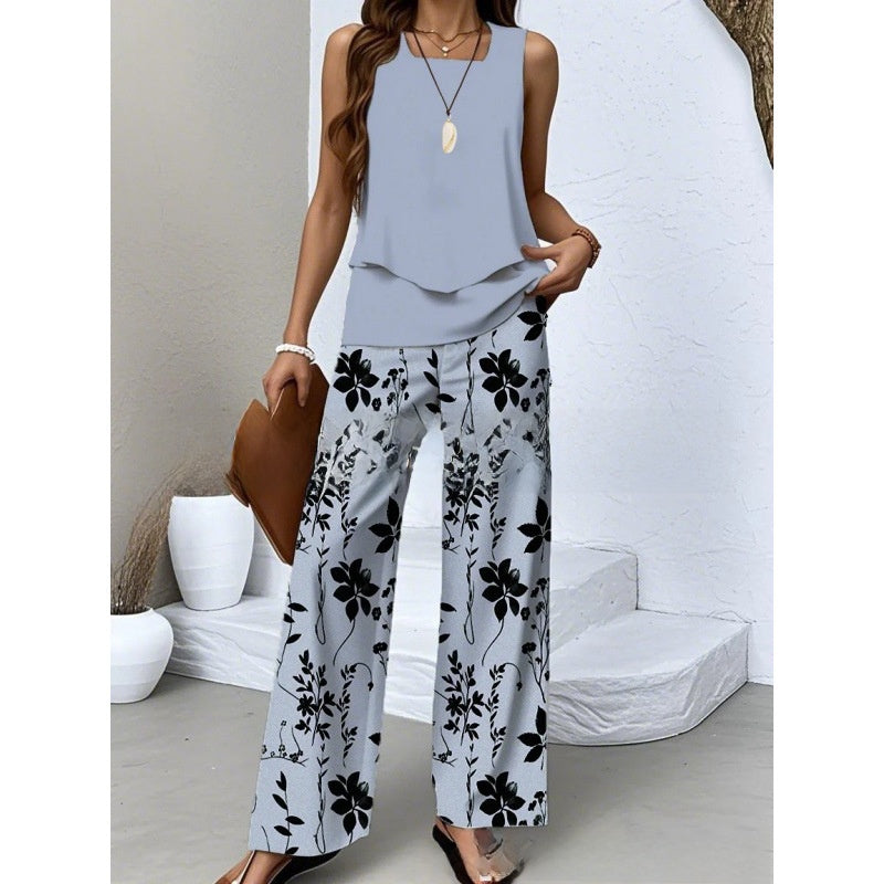 Women's Sleeveless Floral Print Tank Top and Pants Set