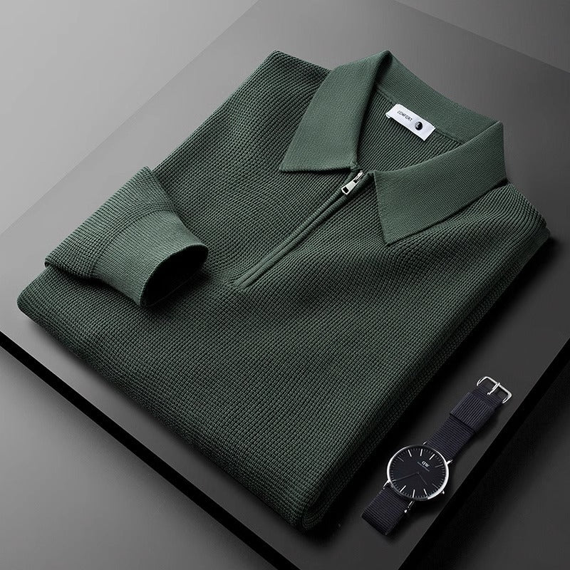 Men's Long-Sleeve Half-Zip Waffle Knit Polo