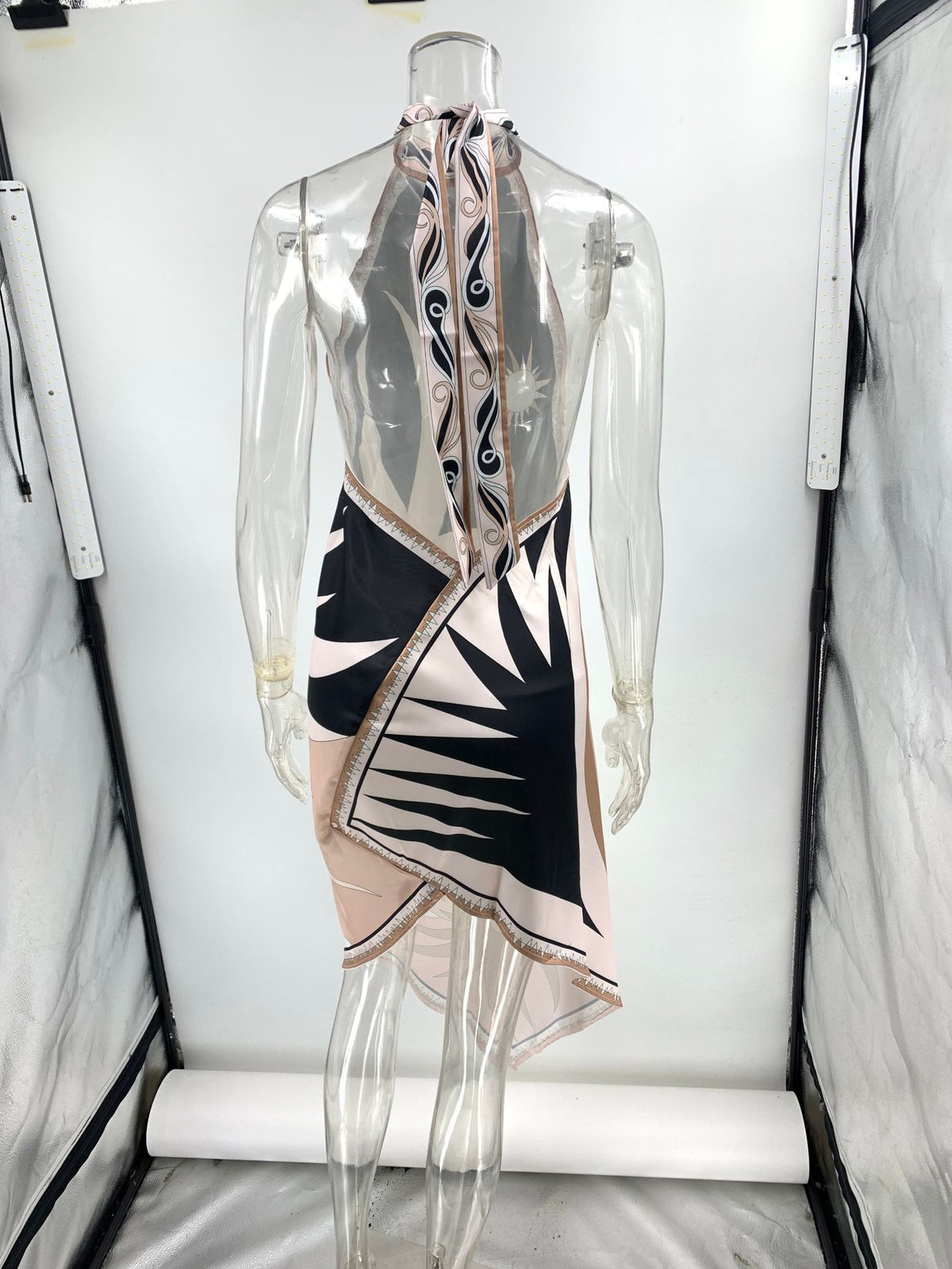 Women's Halter Backless Printed Satin Dress