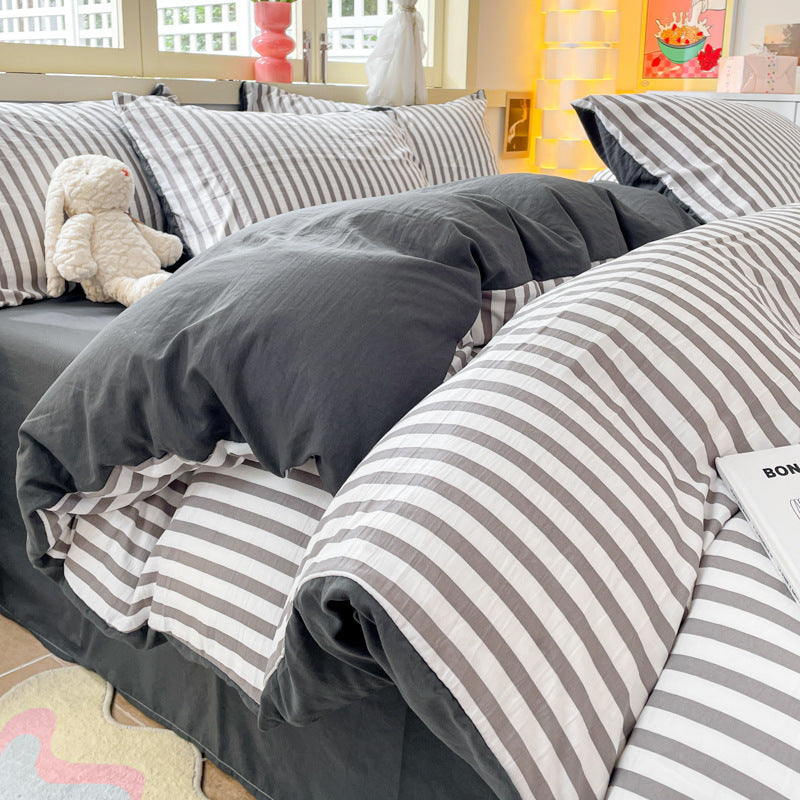 Striped Student Dorm Bedding Set