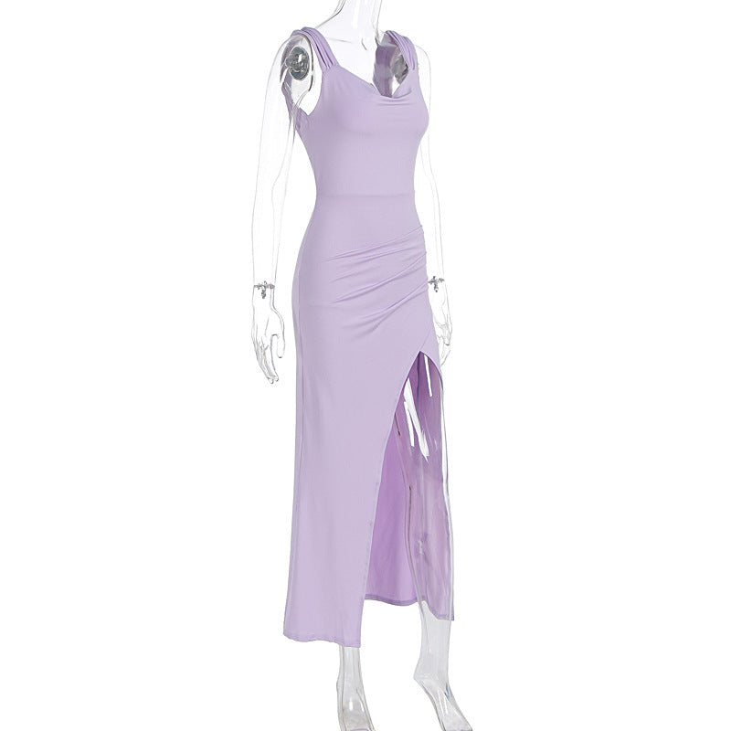 Women's Sleeveless Backless Lace-Up Dress with Side Slit