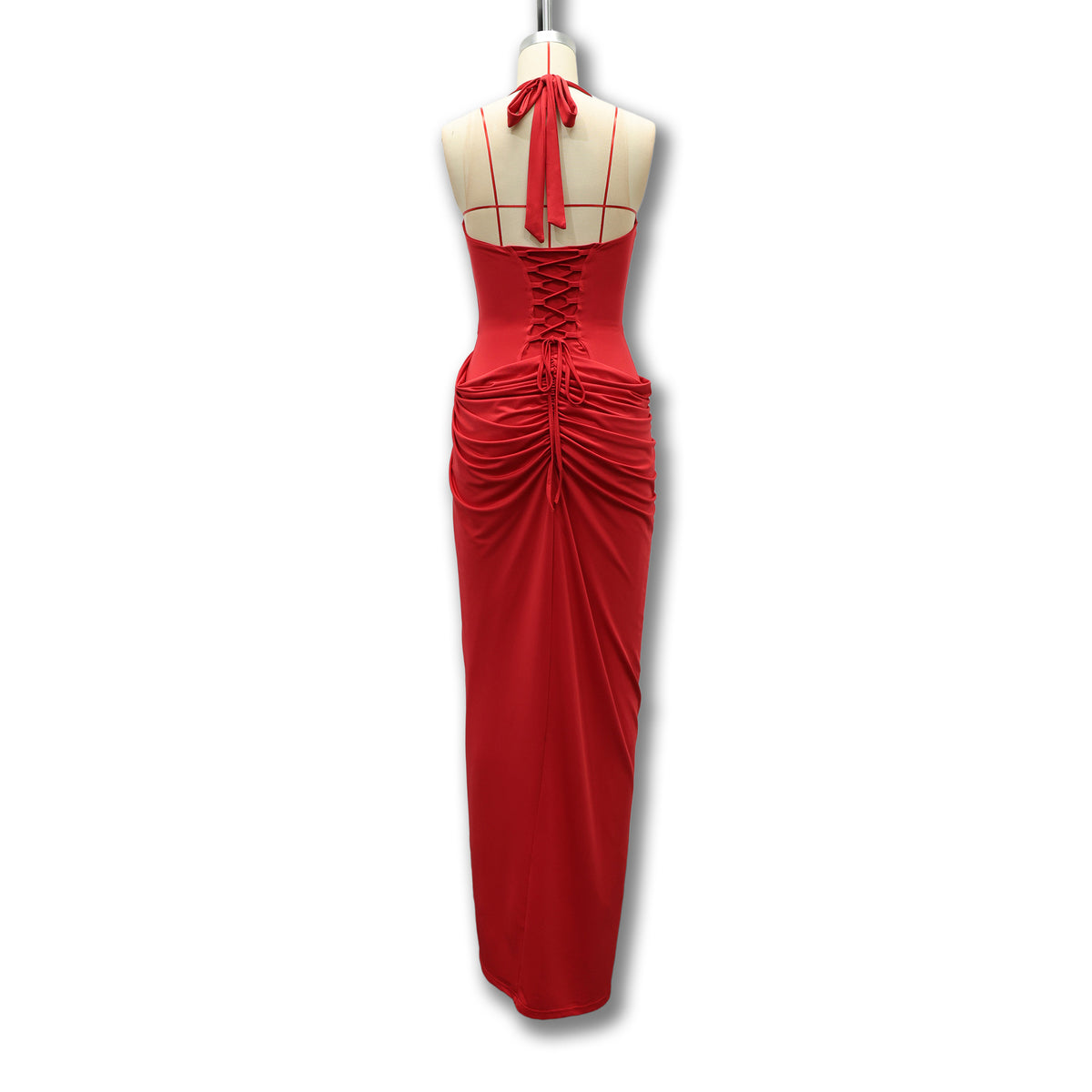 Women's Halter V-Neck Pleated Bodycon Dress