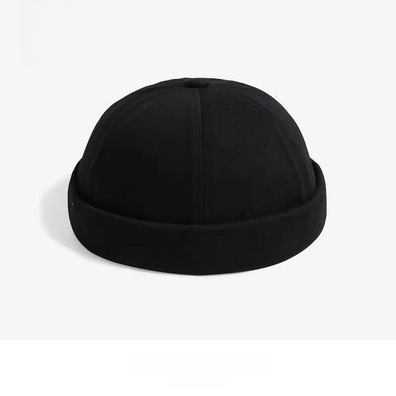 Cotton Blend Brimless Beanie in Black