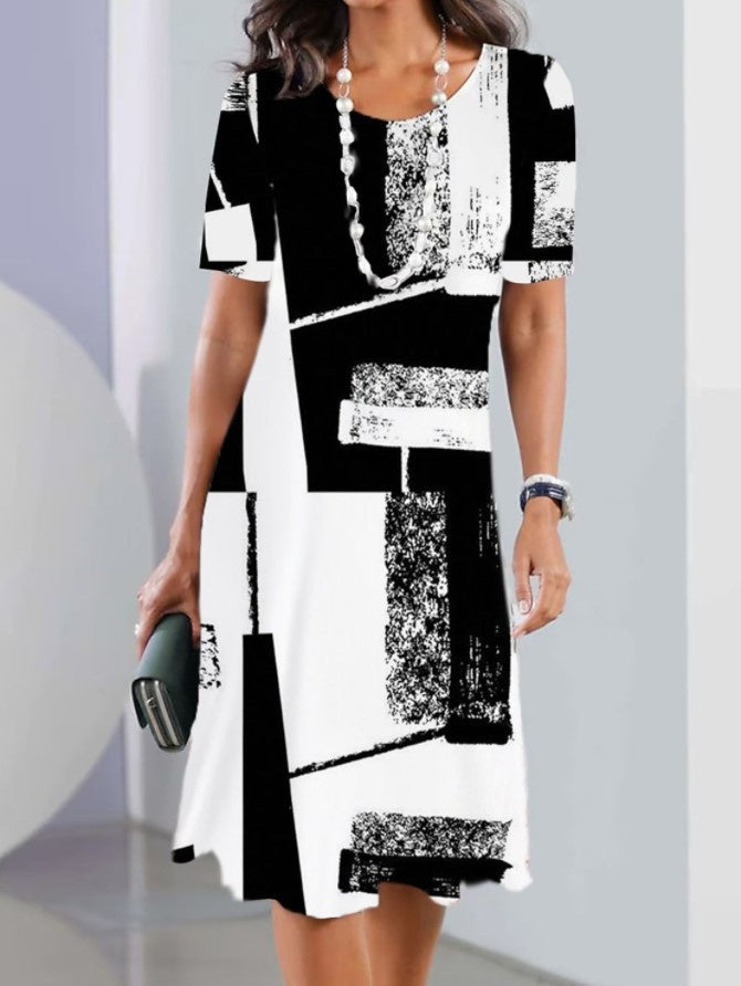 Women's 3D Floral Print Short Sleeve Princess Dress