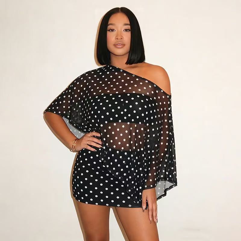 One-Shoulder Print Top and Bodycon Skirt Set