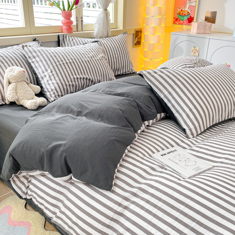 Vertical Striped Four-Piece Bedding Set