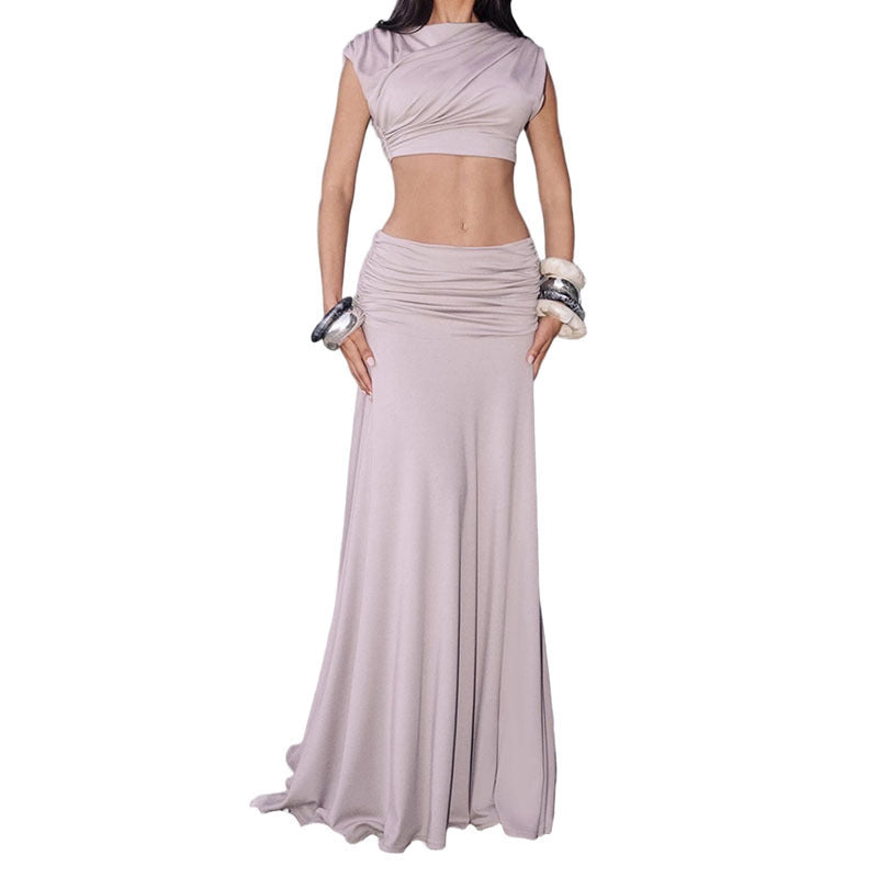 Women's Sleeveless Crop Top and Long Skirt Set