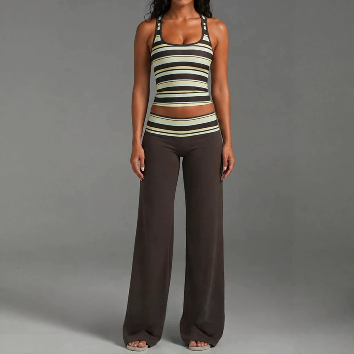Women's Sleeveless Striped Top and Pants Set