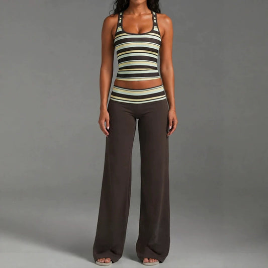 Women's Sleeveless Striped Top and Pants Set