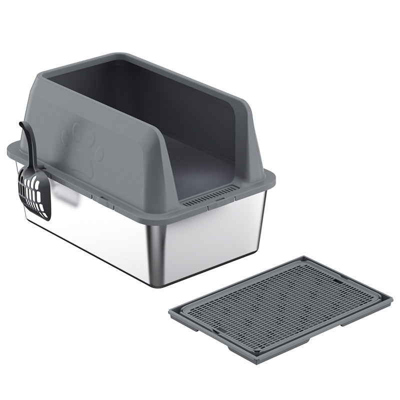 High-Fence Stainless Steel Cat Litter Box