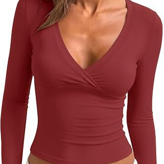 Women's V-Neck Slim Fit Long Sleeve Top