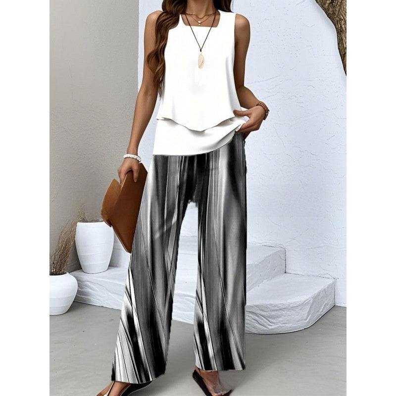 Women's Sleeveless Floral Print Tank Top and Pants Set