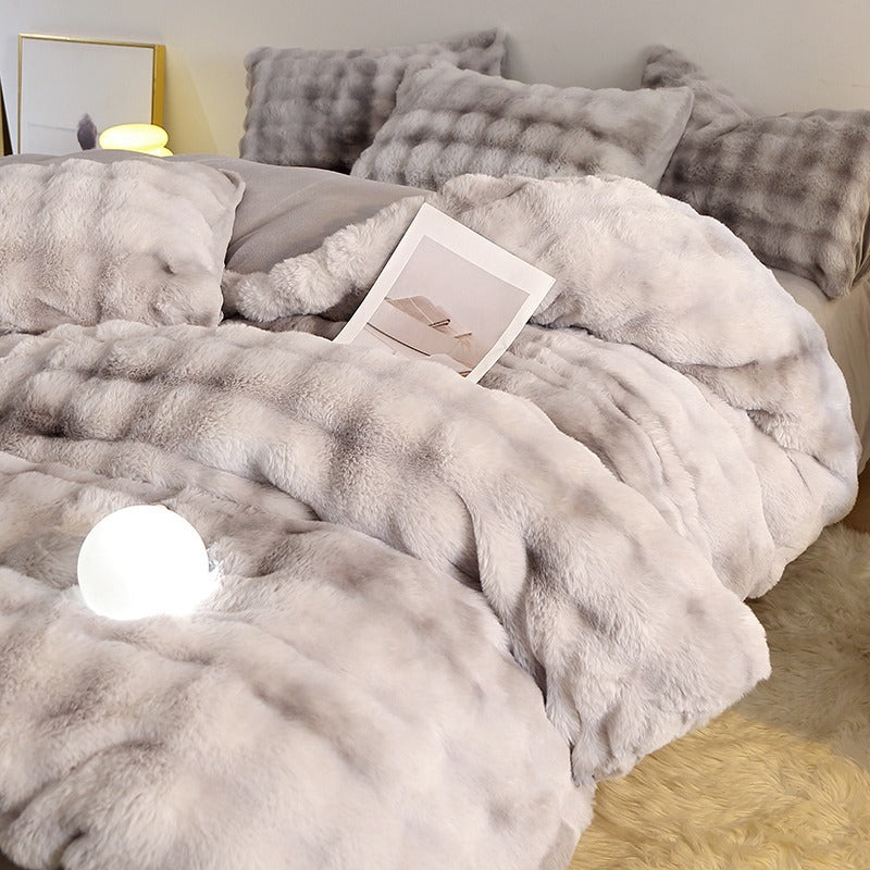 Rabbit Fur Plush Thickened Milk Velvet Bedding Set