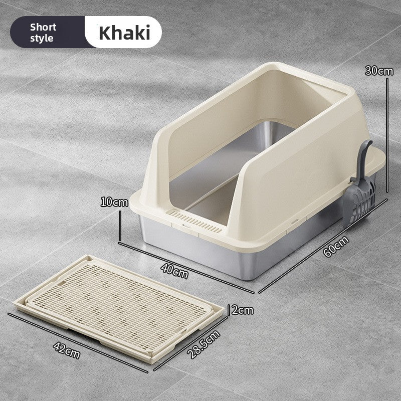 High-Fence Stainless Steel Cat Litter Box