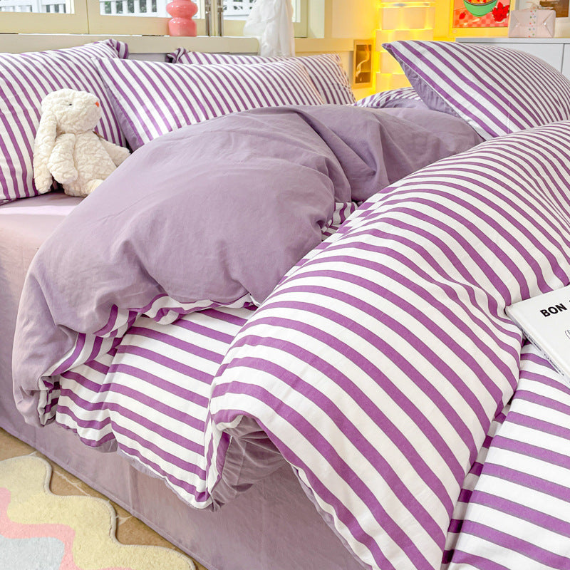 Striped Student Dorm Bedding Set