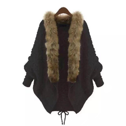 Fur-Collar Batwing Cardigan