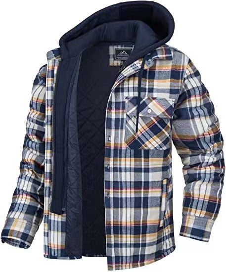 Men's Plaid Cotton Hooded Winter Coat