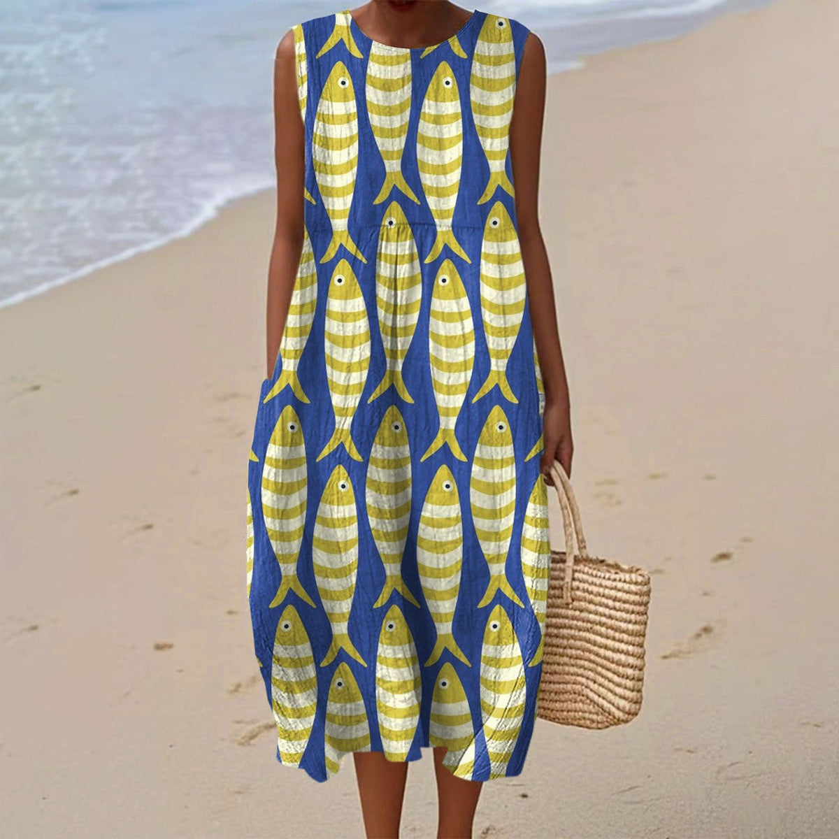 Women's 3D Floral Print Sleeveless A-Line Dress