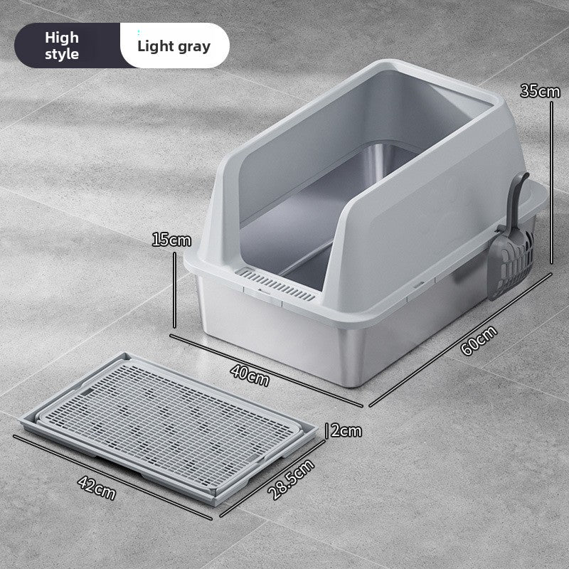 High-Fence Stainless Steel Cat Litter Box
