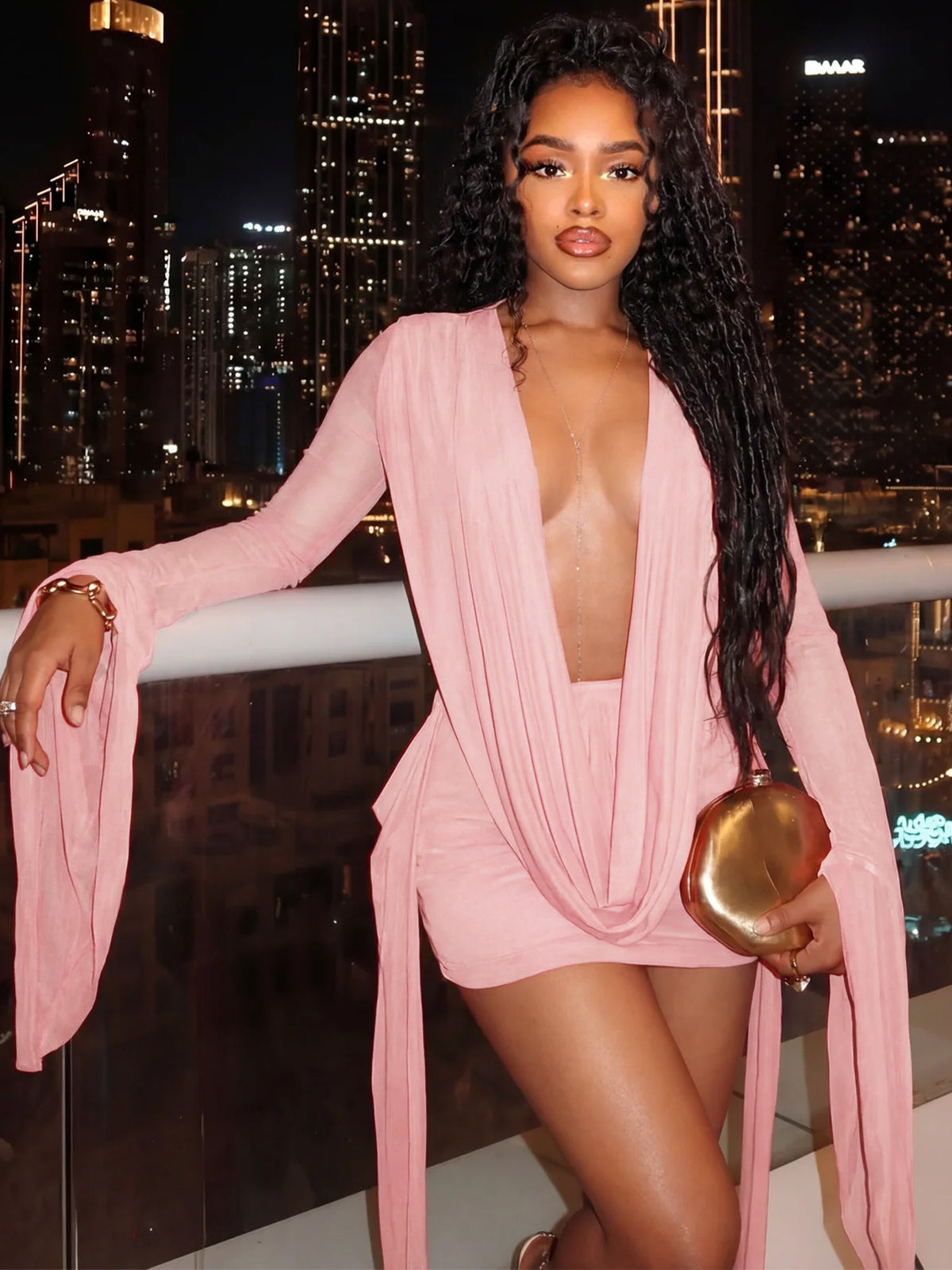 Women's Mesh Deep V-Neck Open Back Bodycon Dress