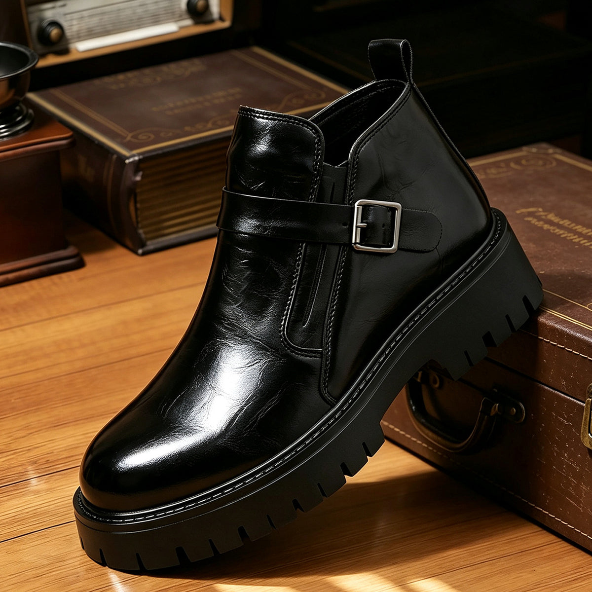Men's Chunky Heel Leather Boots
