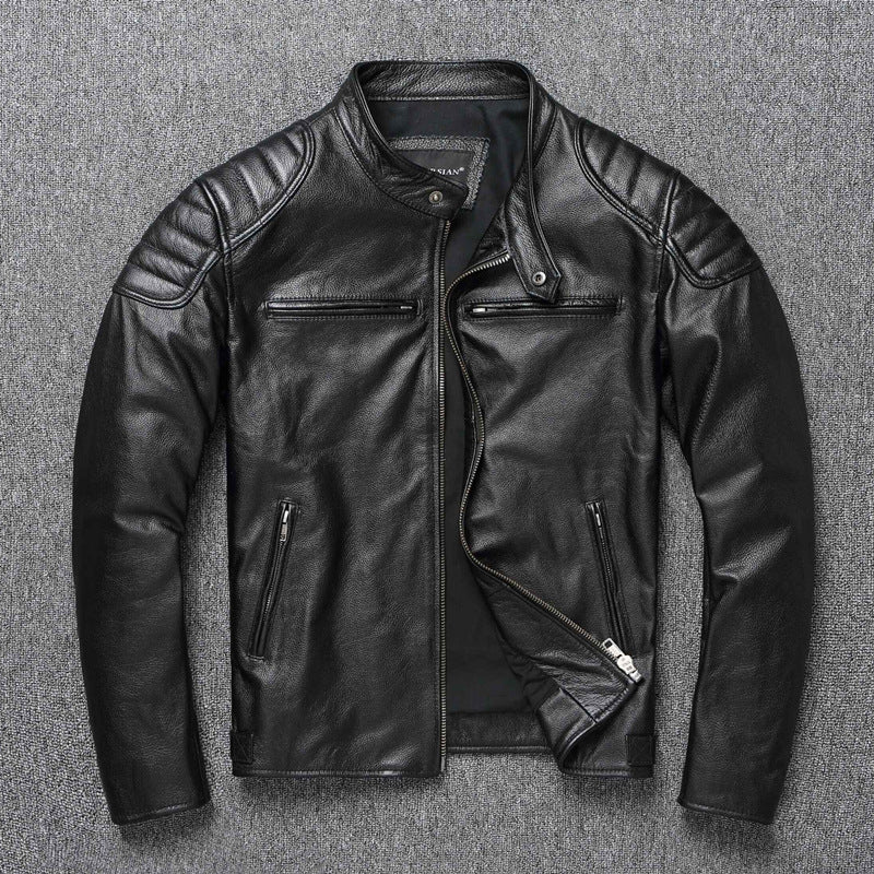 Men's Vintage PU Leather Jacket with Stand Collar