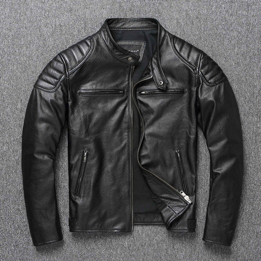Men's Vintage PU Leather Jacket with Stand Collar